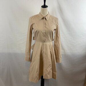 Club Monaco Shirt Dress Beige Open Back Tie Waist Long Sleeve Half Button